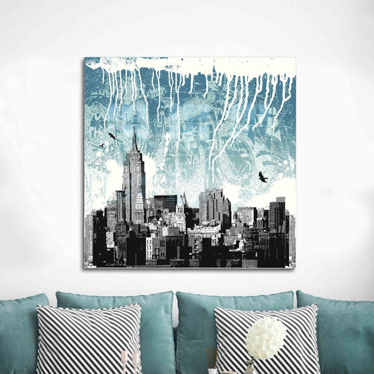 City Silhouette Glass Wall Art: Modern Glass Printing for Urban Decor