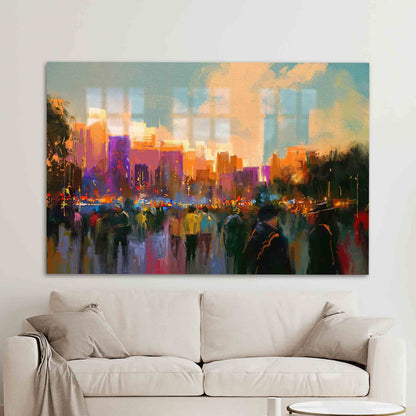 Abstract City Landscape People Glass Wall Art