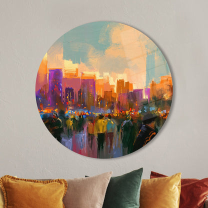 Abstract City Landscape People Glass Wall Art