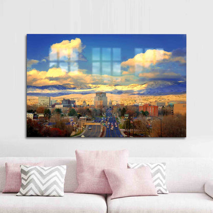 Cloudy Sky City Glass Wall Art