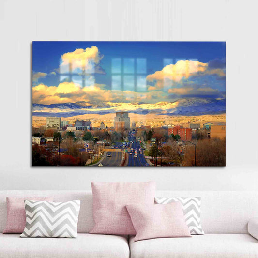 Cloudy Glass Wall Art: Sky Wall Decoration with City Glass Decor