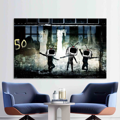 Banksy Dancing TV Graffiti Glass Wall Art