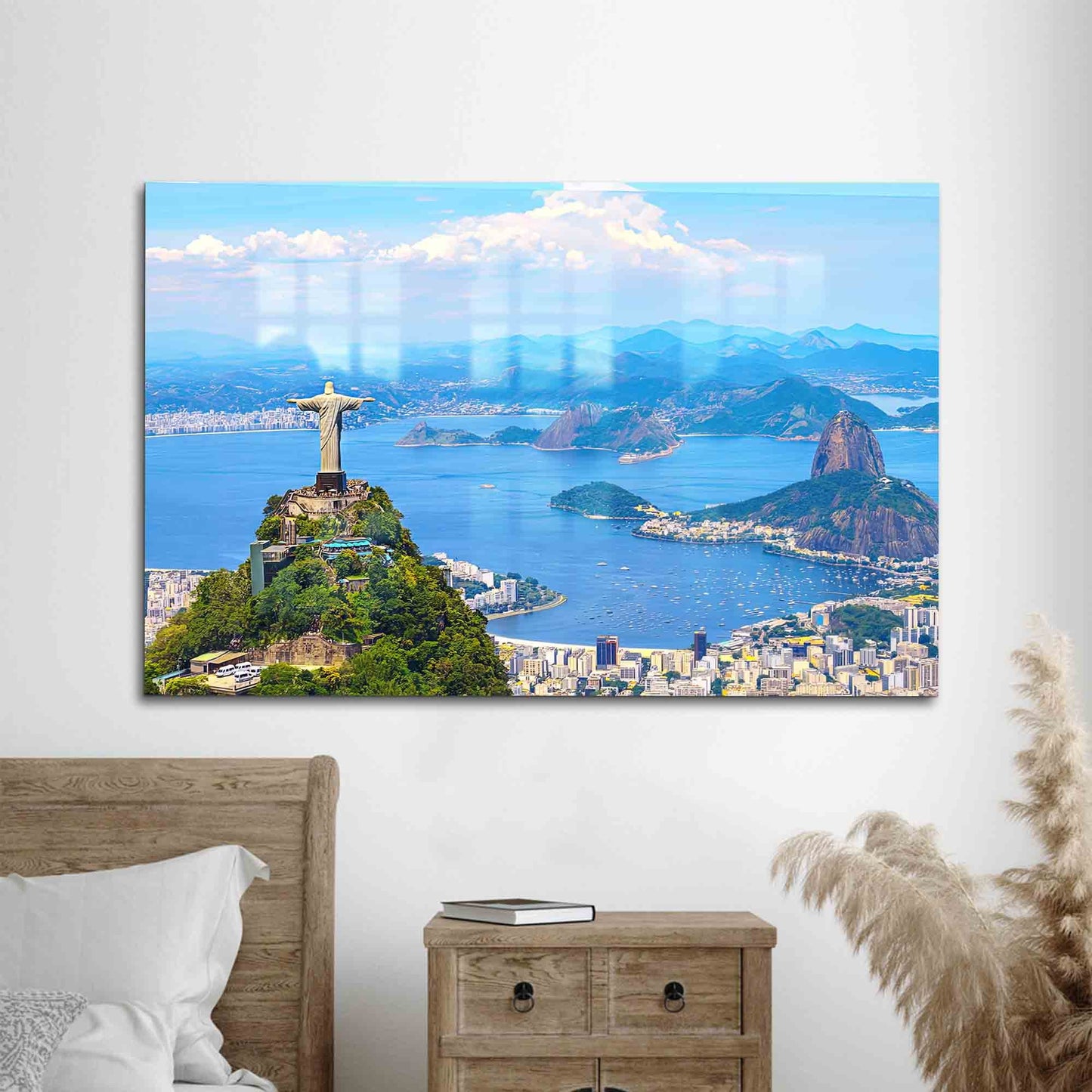 Christ Redeemer Cityscape Glass Wall Art