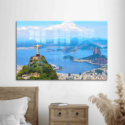 Christ Redeemer Cityscape Glass Wall Art