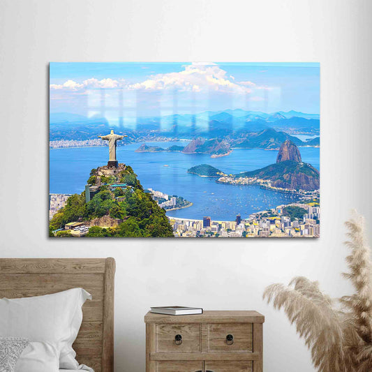 Christ The Redeemer Glass Decor: Elegant Cityscape Wall Art