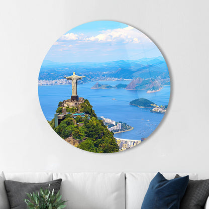 Christ Redeemer Cityscape Glass Wall Art