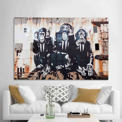 Banksy Three Wise Monkeys Glass Wall Art