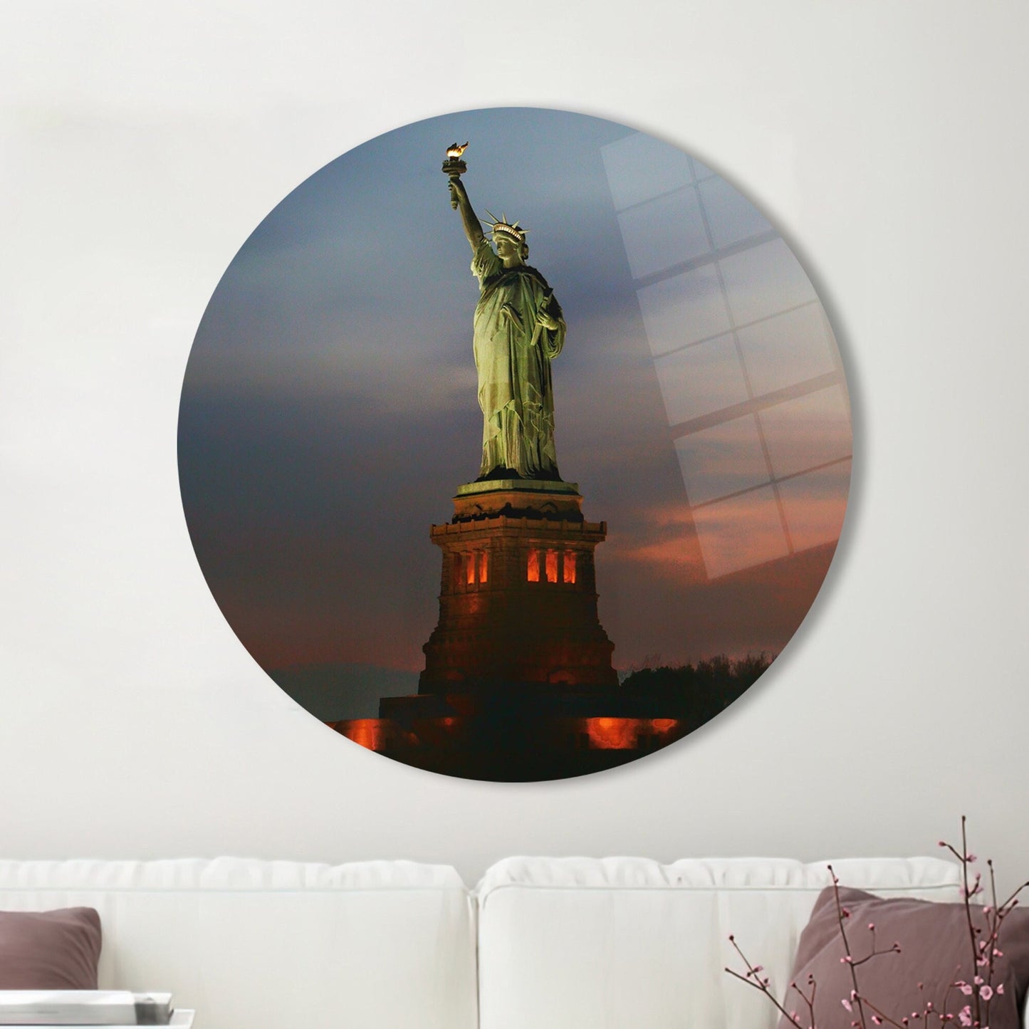 Neoclassical Statue Liberty Design Glass Wall Art