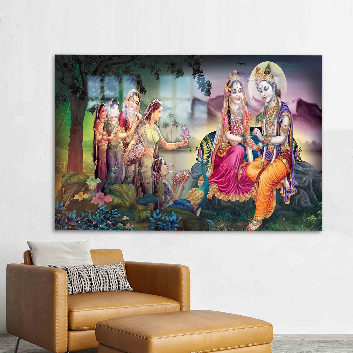 Radha Krishna Painting Glass Wall Art