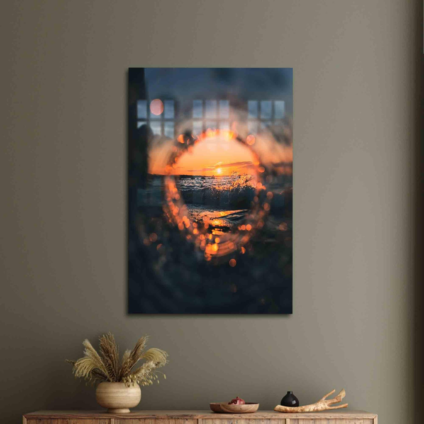 Sunset Landscape Ocean Glass Wall Art