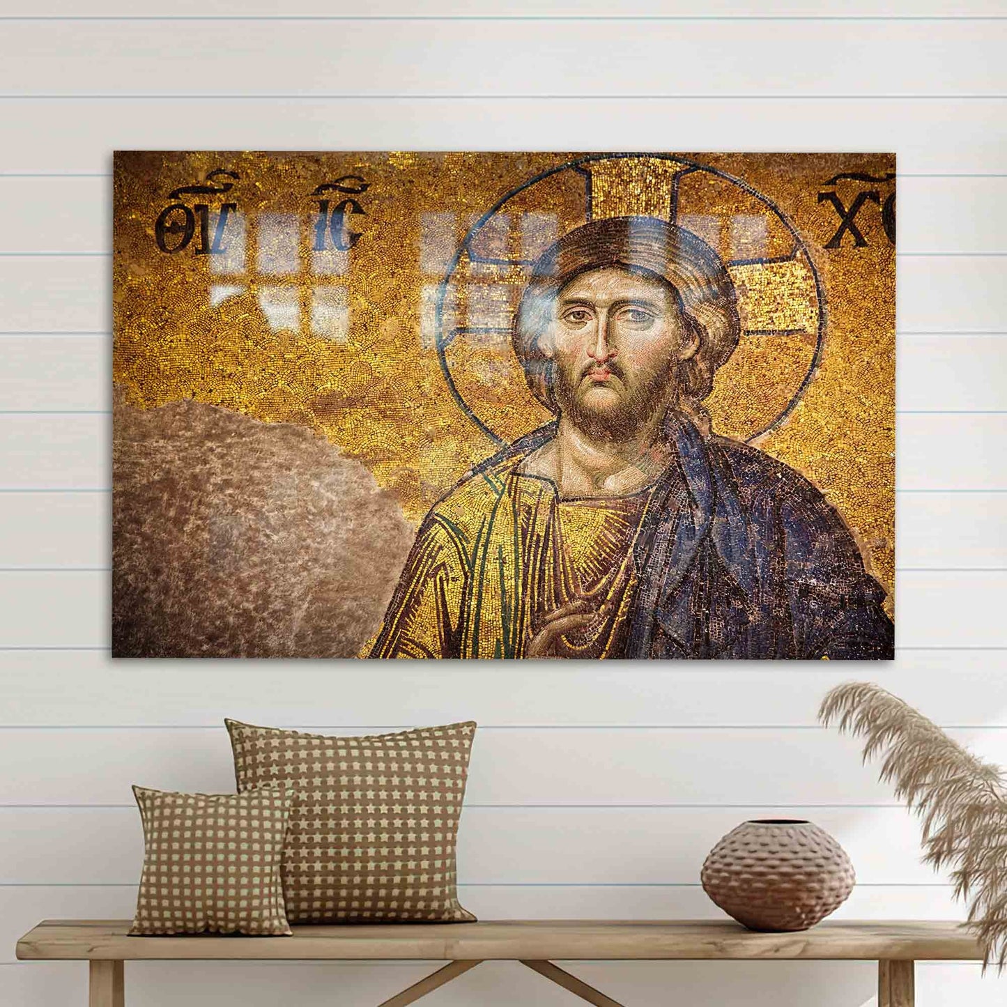 Gold Fresco Jesus Christ Glass Wall Art