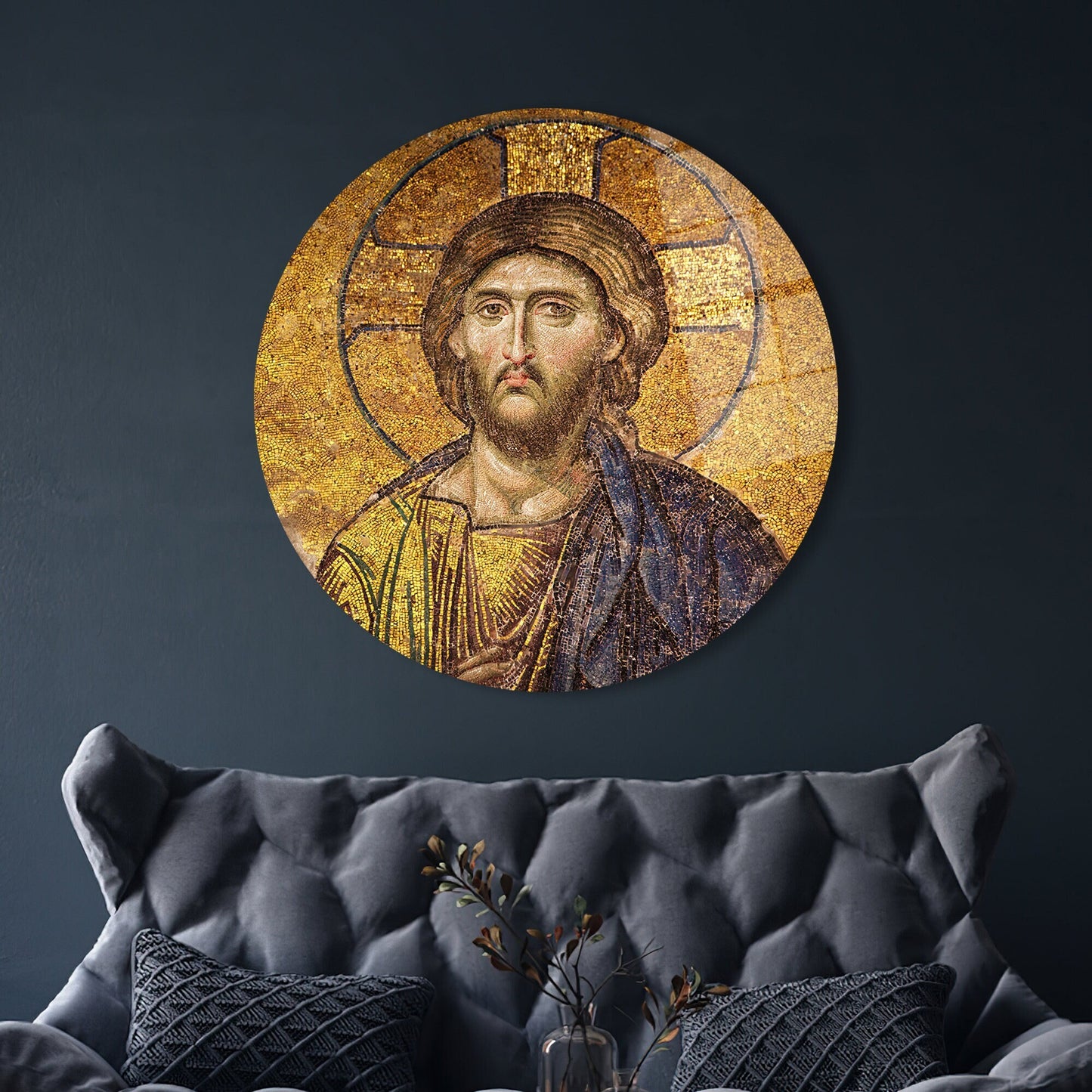 Gold Fresco Jesus Christ Glass Wall Art
