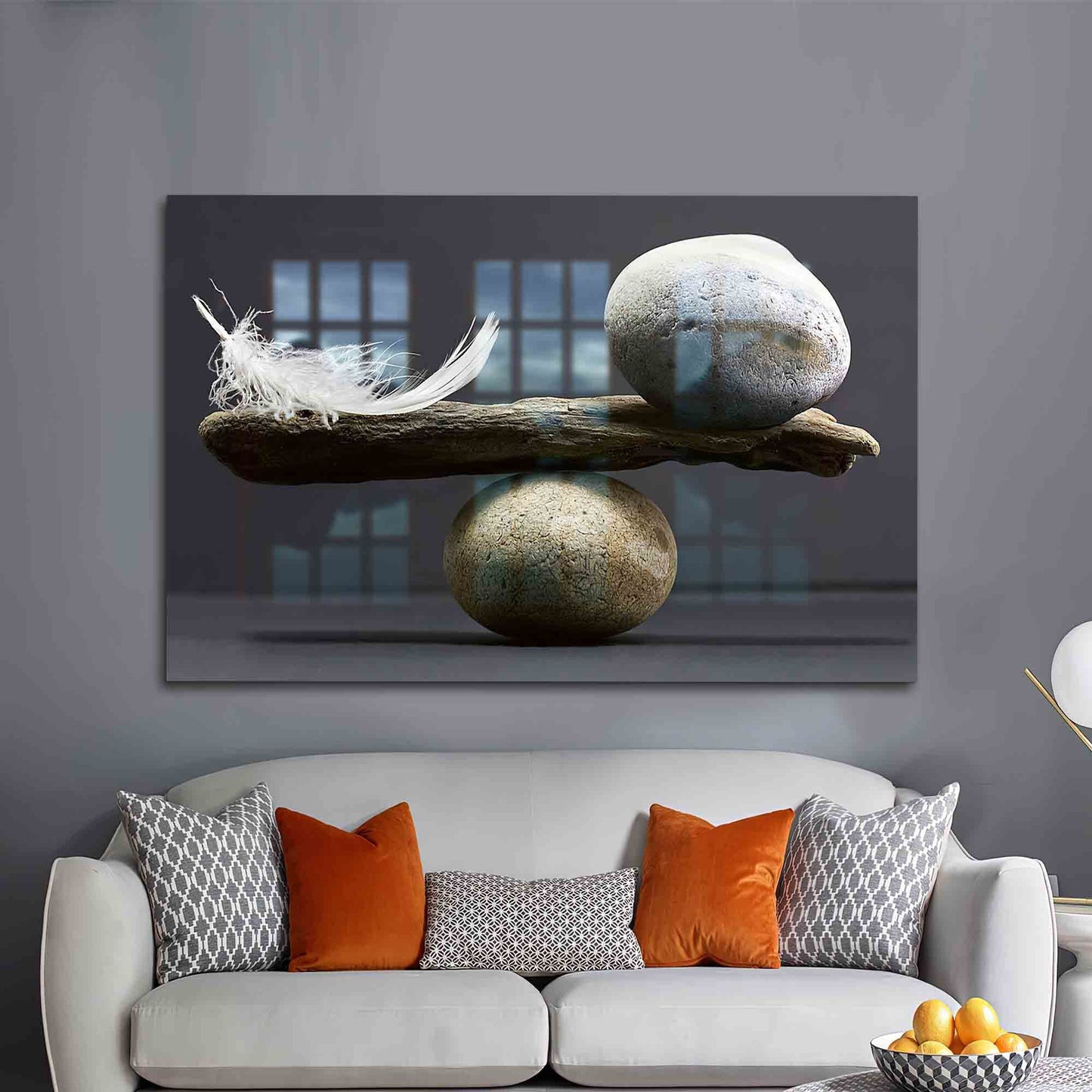 Abstract Stone and Feather Glass Wall Art