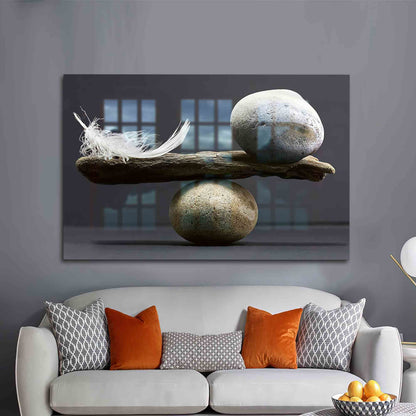 Abstract Stone and Feather Glass Wall Art