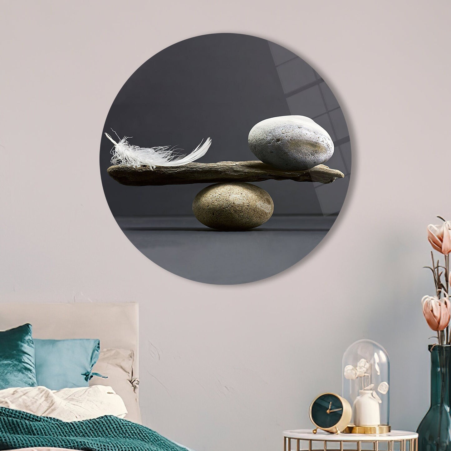 Abstract Stone and Feather Glass Wall Art