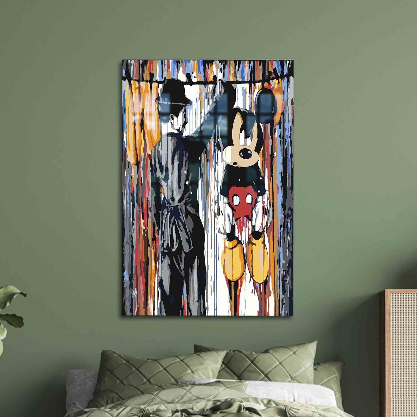 Charlie Chaplin and Mickey Glass Wall Art