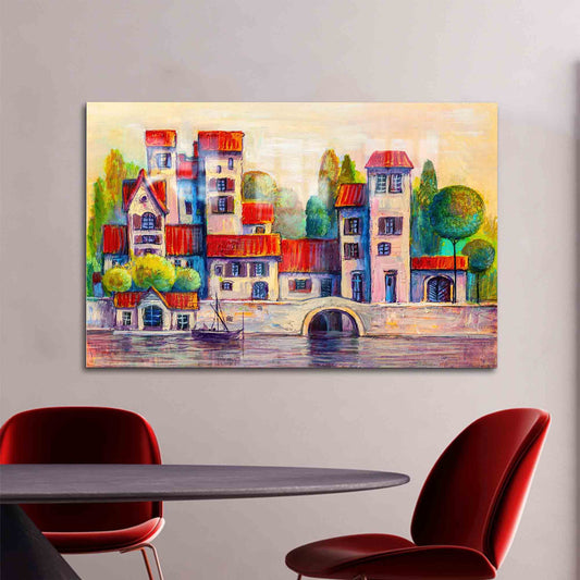 Vintage City Wall Decor: Modern Tempered Glass Art Print