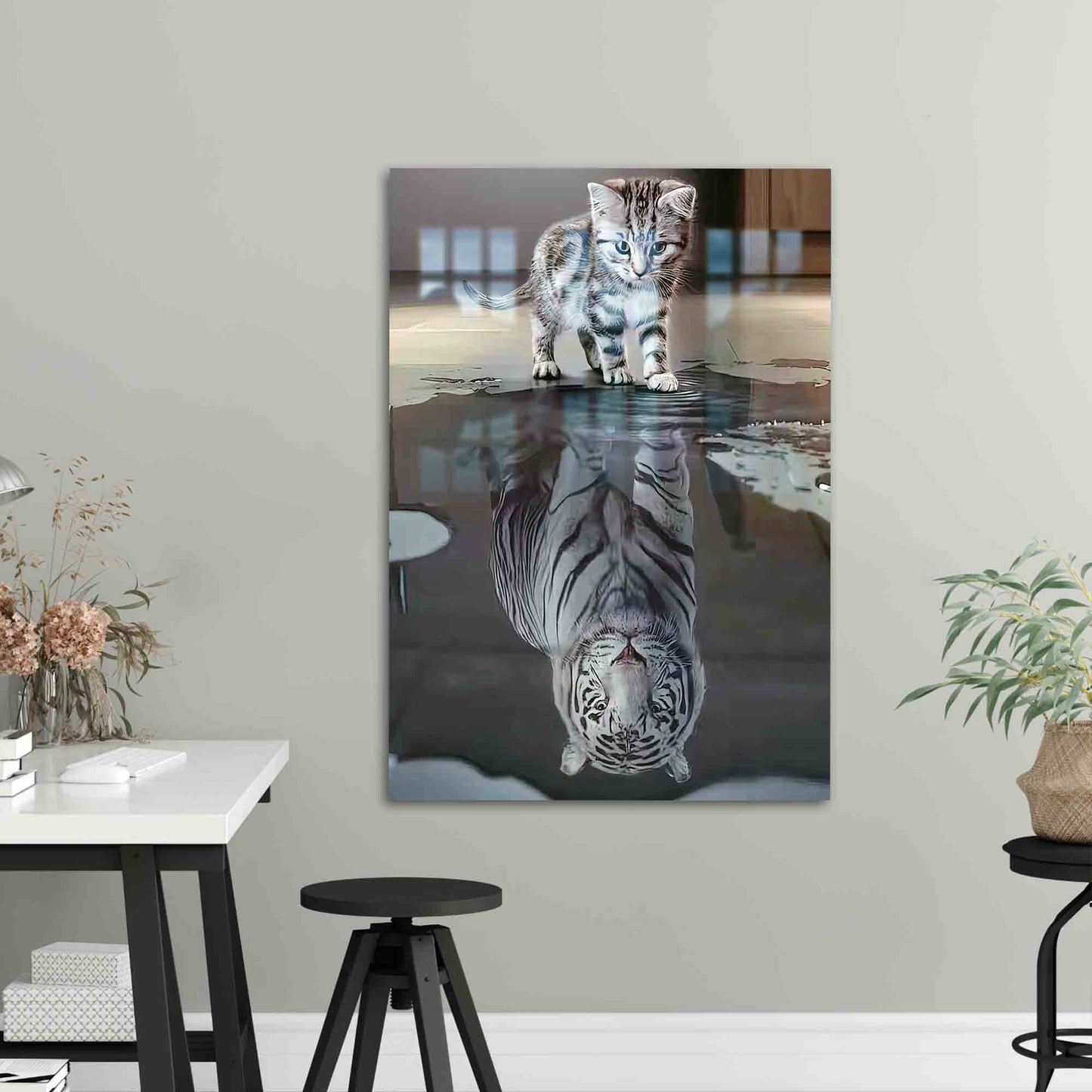 Tiger Reflection Cat Lover Glass Wall Art