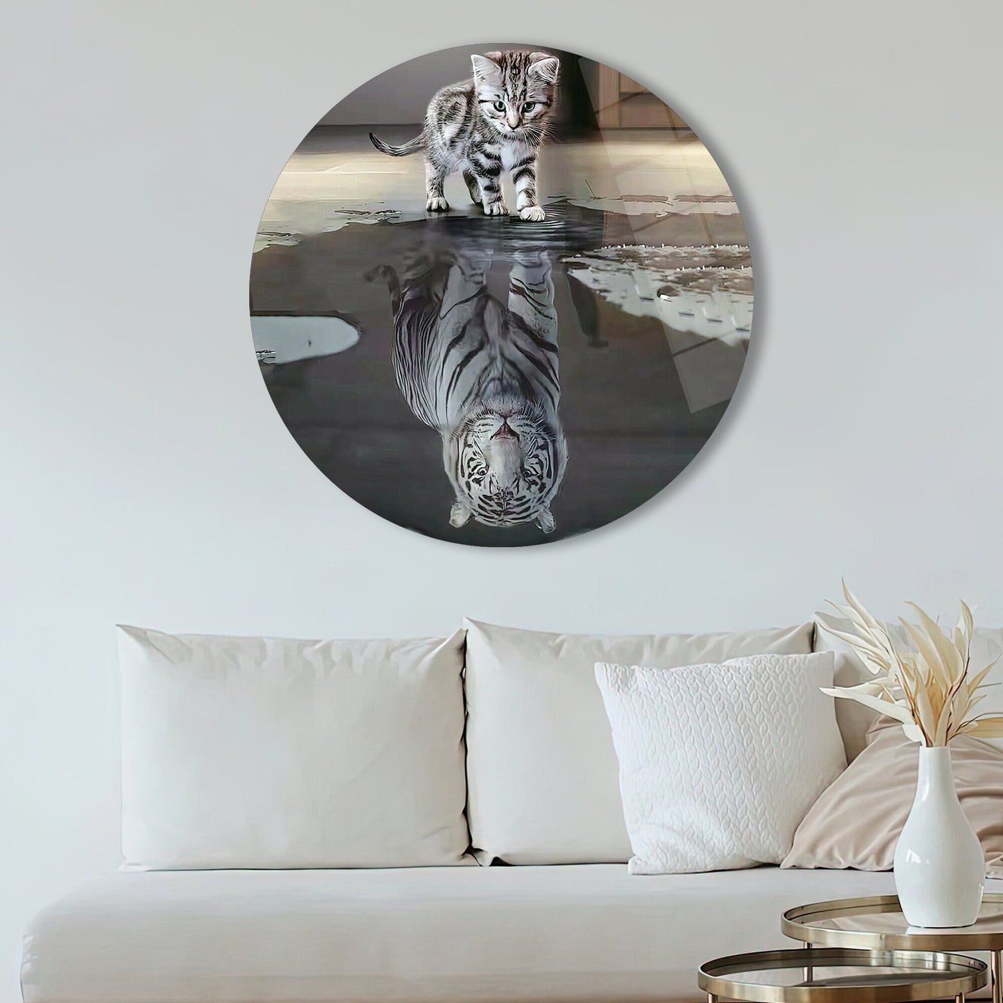Tiger Reflection Cat Lover Glass Wall Art