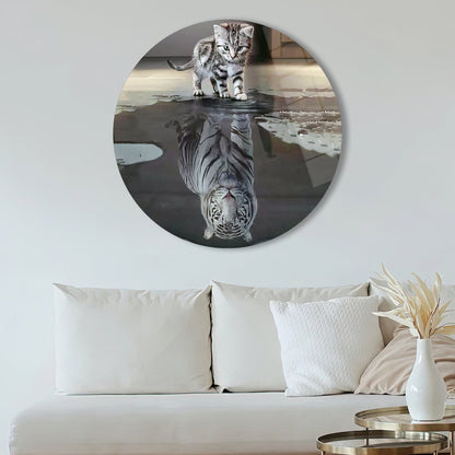 Tiger Reflection Cat Lover Glass Wall Art