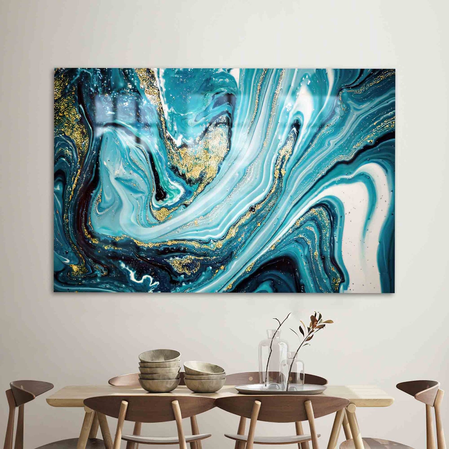 Blue and Gold Abstract Glass Wall Art