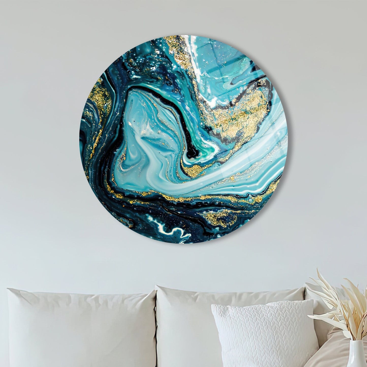 Blue and Gold Abstract Glass Wall Art