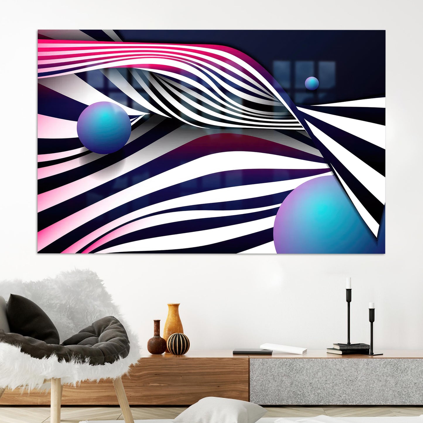 Black Abstract Lines Glass Wall Art