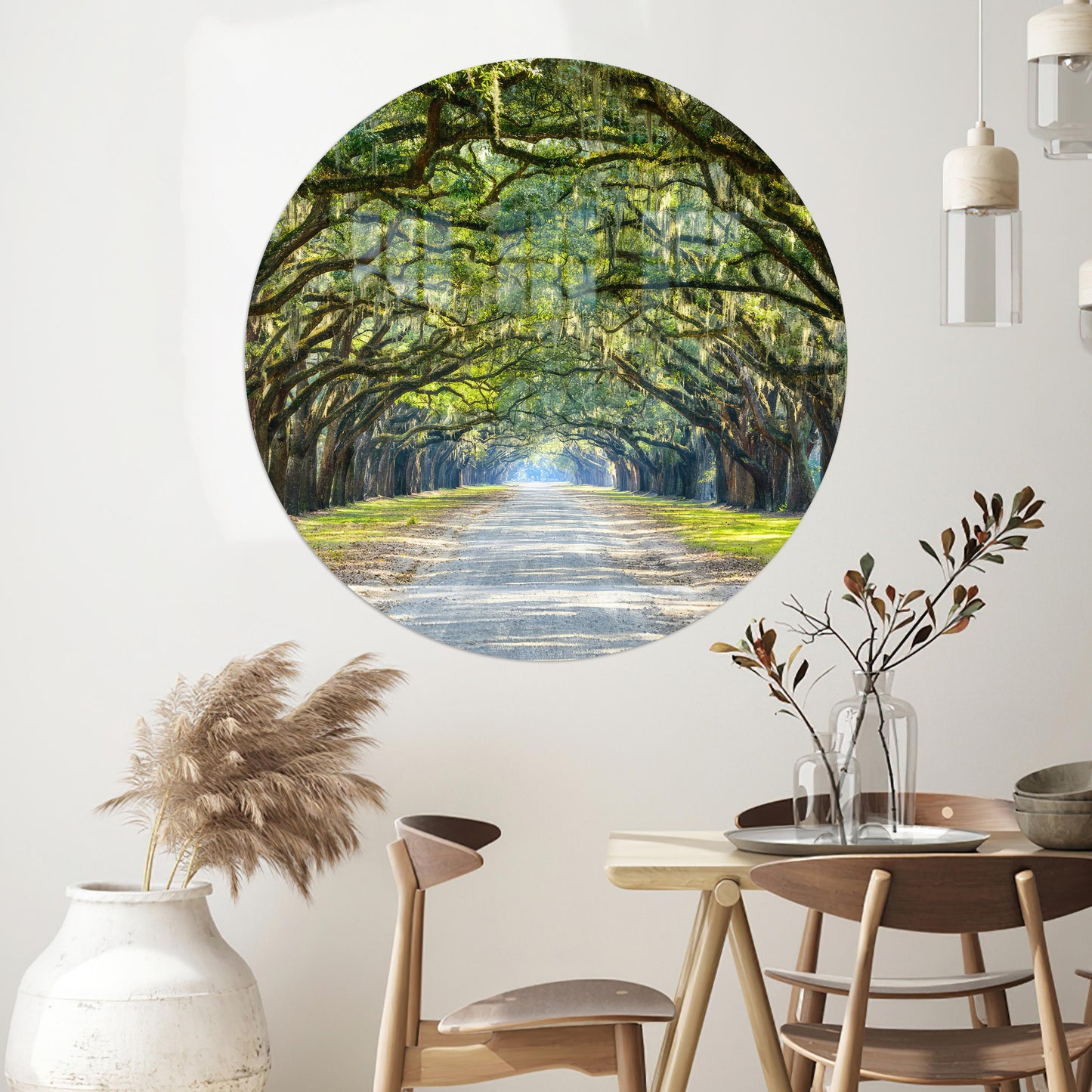 Stunning Line Oak Trees Glass Wall Art