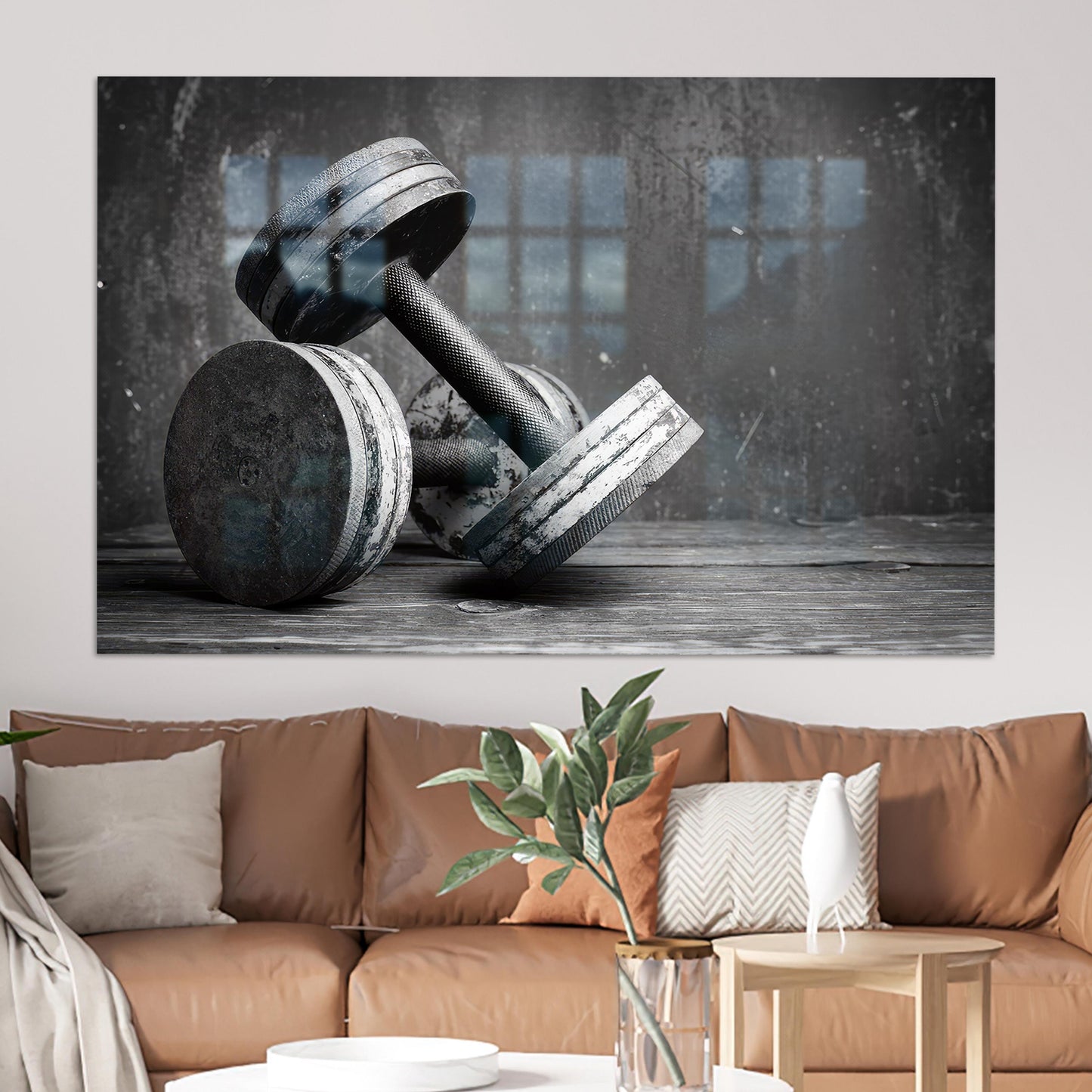 Black Sport Dumbbells Glass Wall Art
