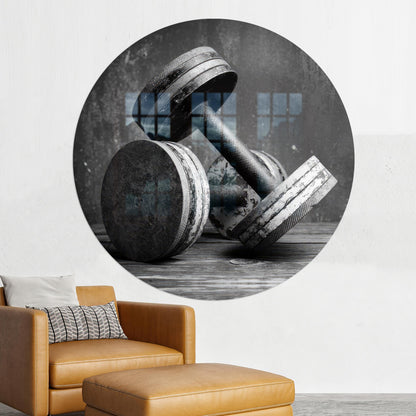 Black Sport Dumbbells Glass Wall Art