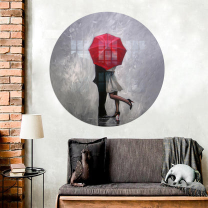 Romantic Couple Hugging Him Glass Wall Art
