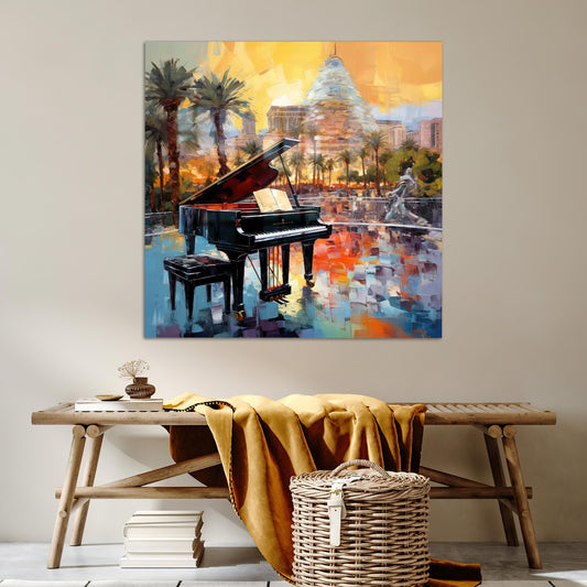 Modern Glass Wall Art: Musician Glass Wall Piano Painting Print for Colorful Art Decor