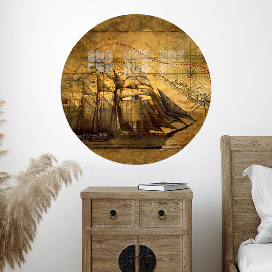 Vintage Pirates Treasure Map Tempered Glass Wall Art, Old Map Art Decor, Large Printable Wall Art