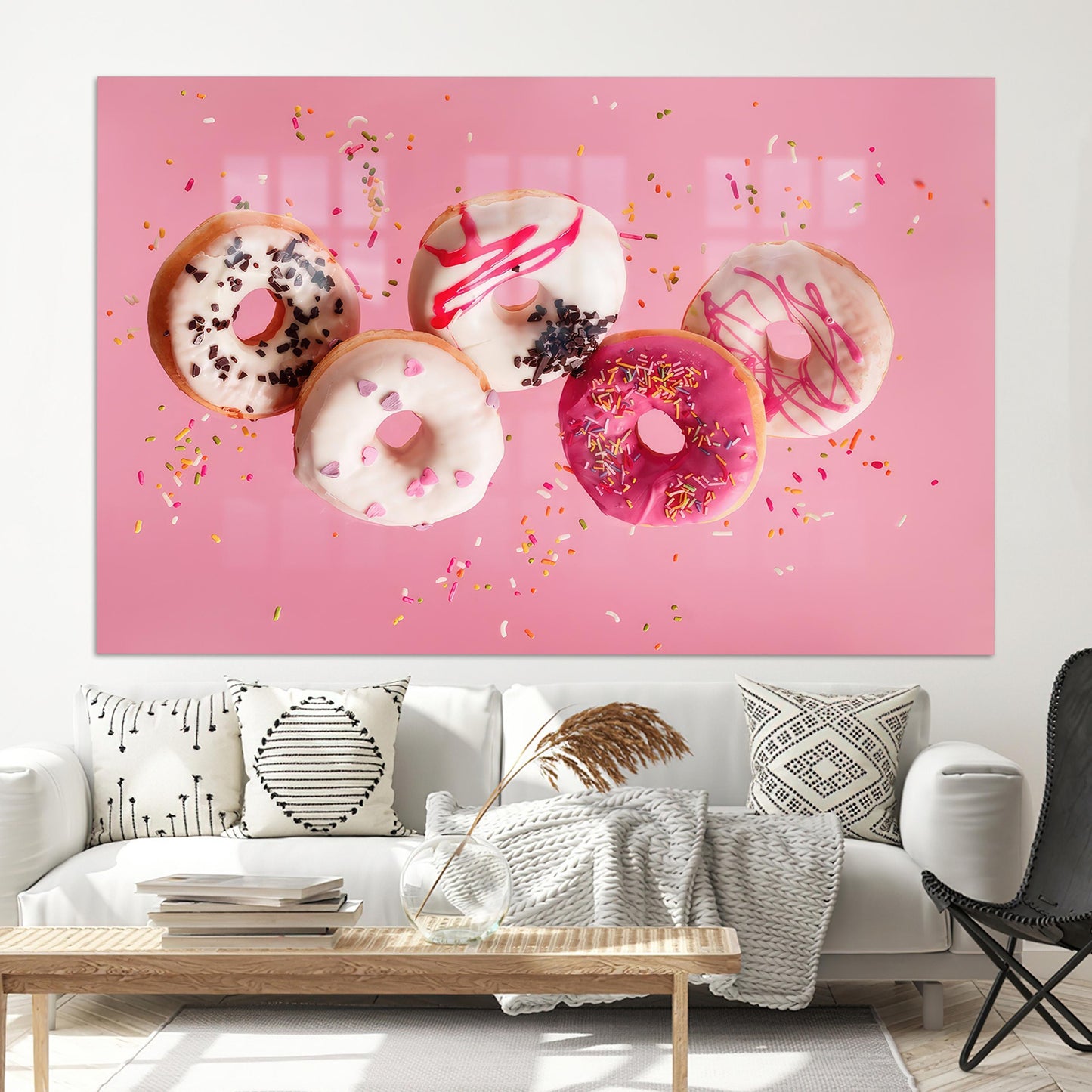 Pink Doughnuts Glass Wall Art