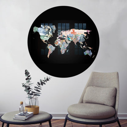 Black Money World Map Glass Wall Art