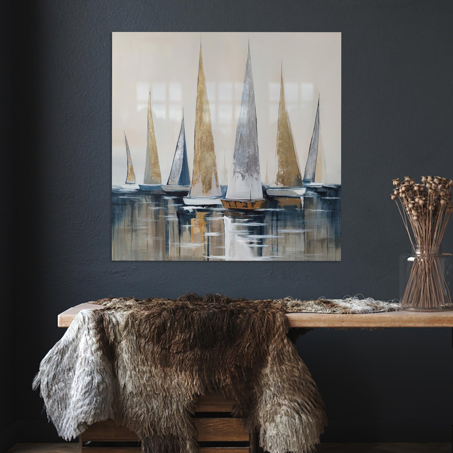 Gold Boho Glass Wall Art