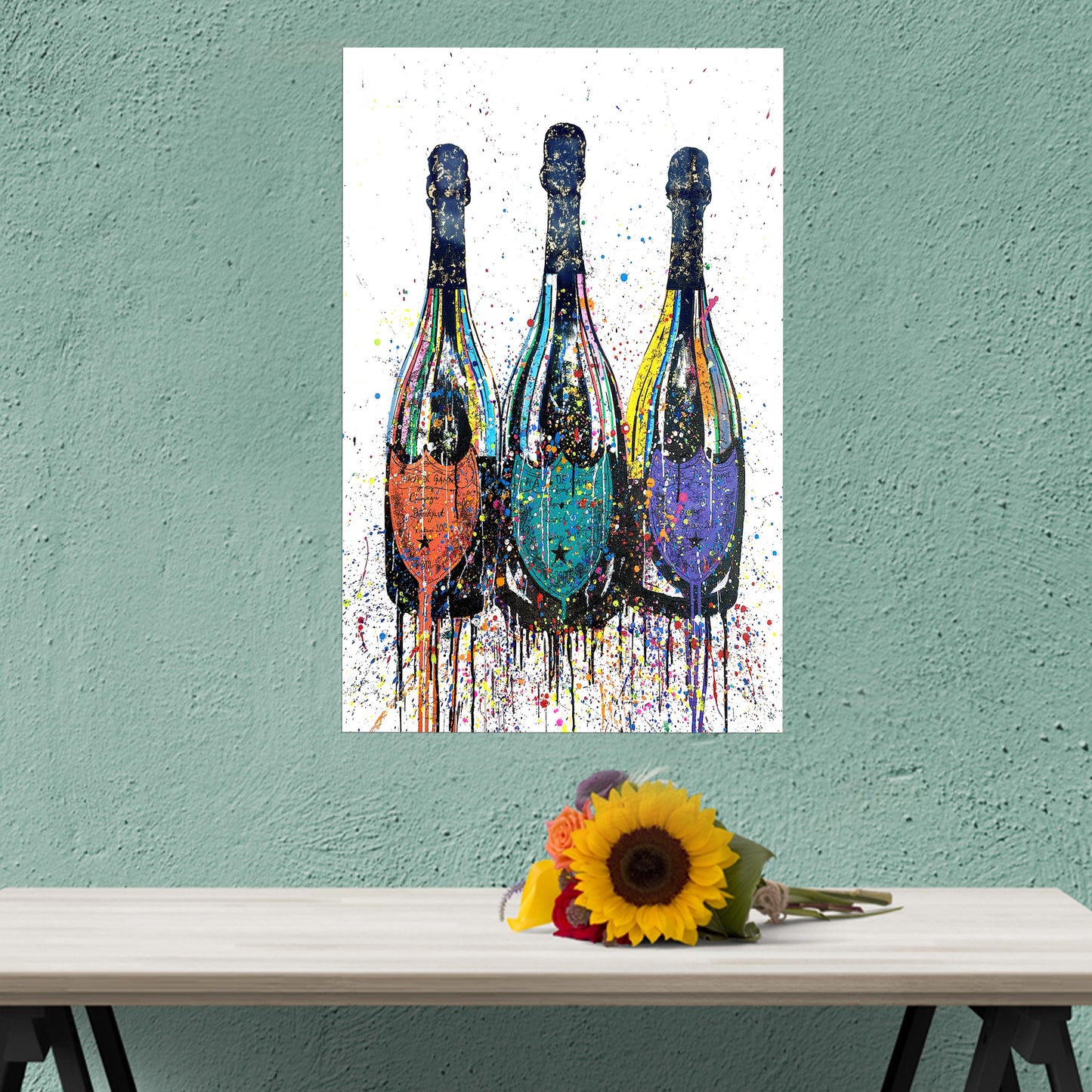 Champagne Bottles Painting Glass Wall Art