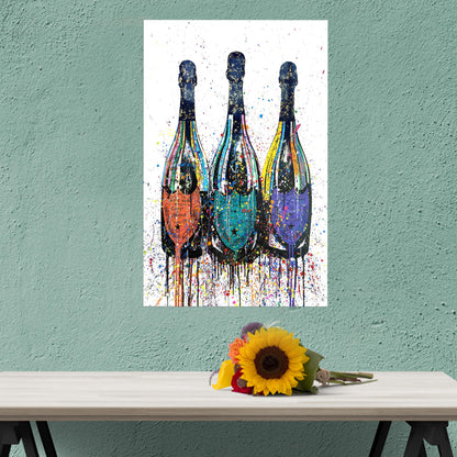 Champagne Bottles Painting Glass Wall Art