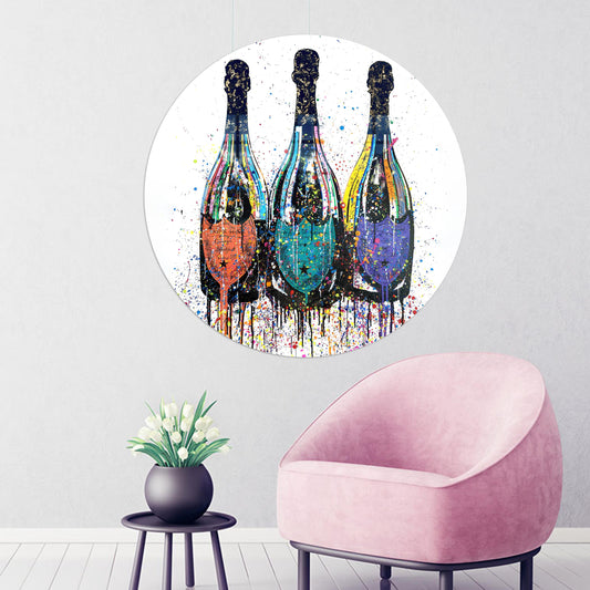 Modern Glass Wall Art: Champagne Bottles Painting Print for Kitchen Decor