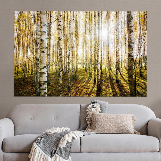 Boho Birch Forest Glass Wall Art - Personalized Tree Landscape Wall Decoration