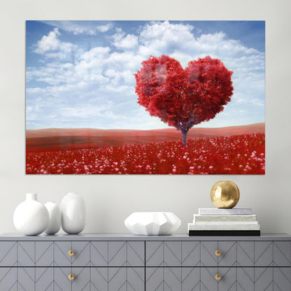 Red Heart Shaped Tree Glass Wall Art