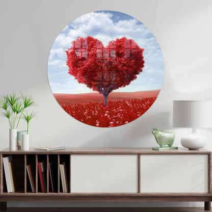 Red Heart Shaped Tree Glass Wall Art