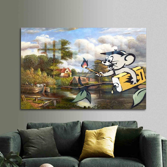 Banksy Jerry Glass Wall Art: Banksy Corrupted Oil Street Decor