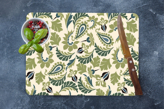 Green Floral Tempered Glass Cutting Board: Elegant Botanical Serving Board
