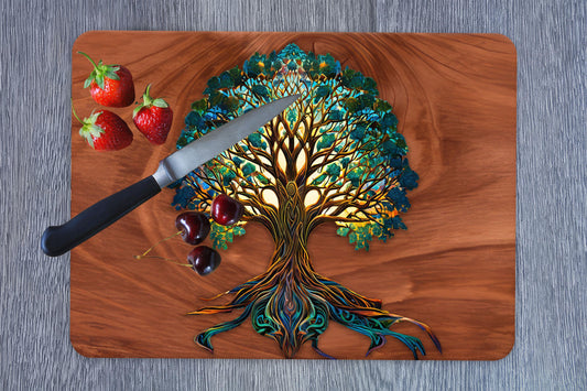 Tree of Life Tempered Glass Cutting Board: Modern Kitchen Decor