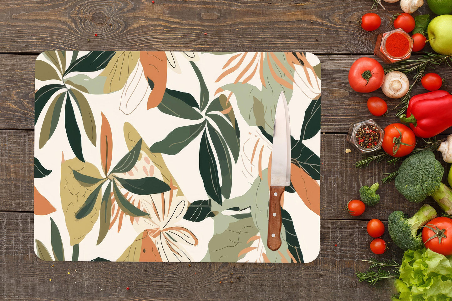 Floral Abstract Plant Glass Cutting Board