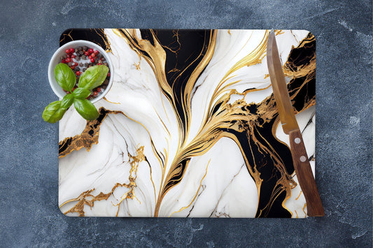 White Marble Tempered Glass Cutting Board: Gold Print Kitchen Decor