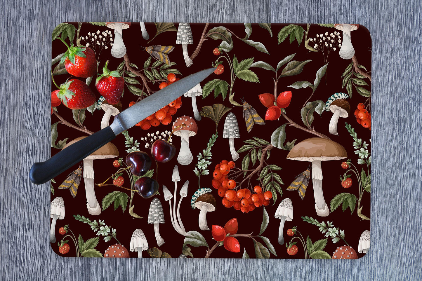 Mushroom Pattern Glass Cutting Board