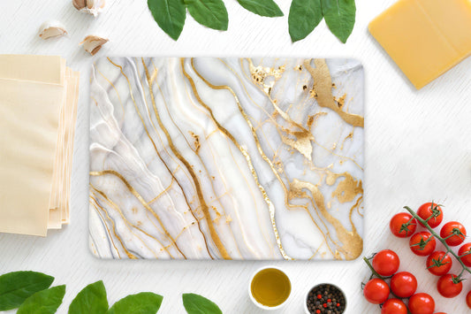 White and Gold Marble Print Tempered Glass Cutting Board for Kitchen