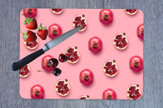 Elegant Pomegranate Design Tempered Glass Cutting Board for Kitchen